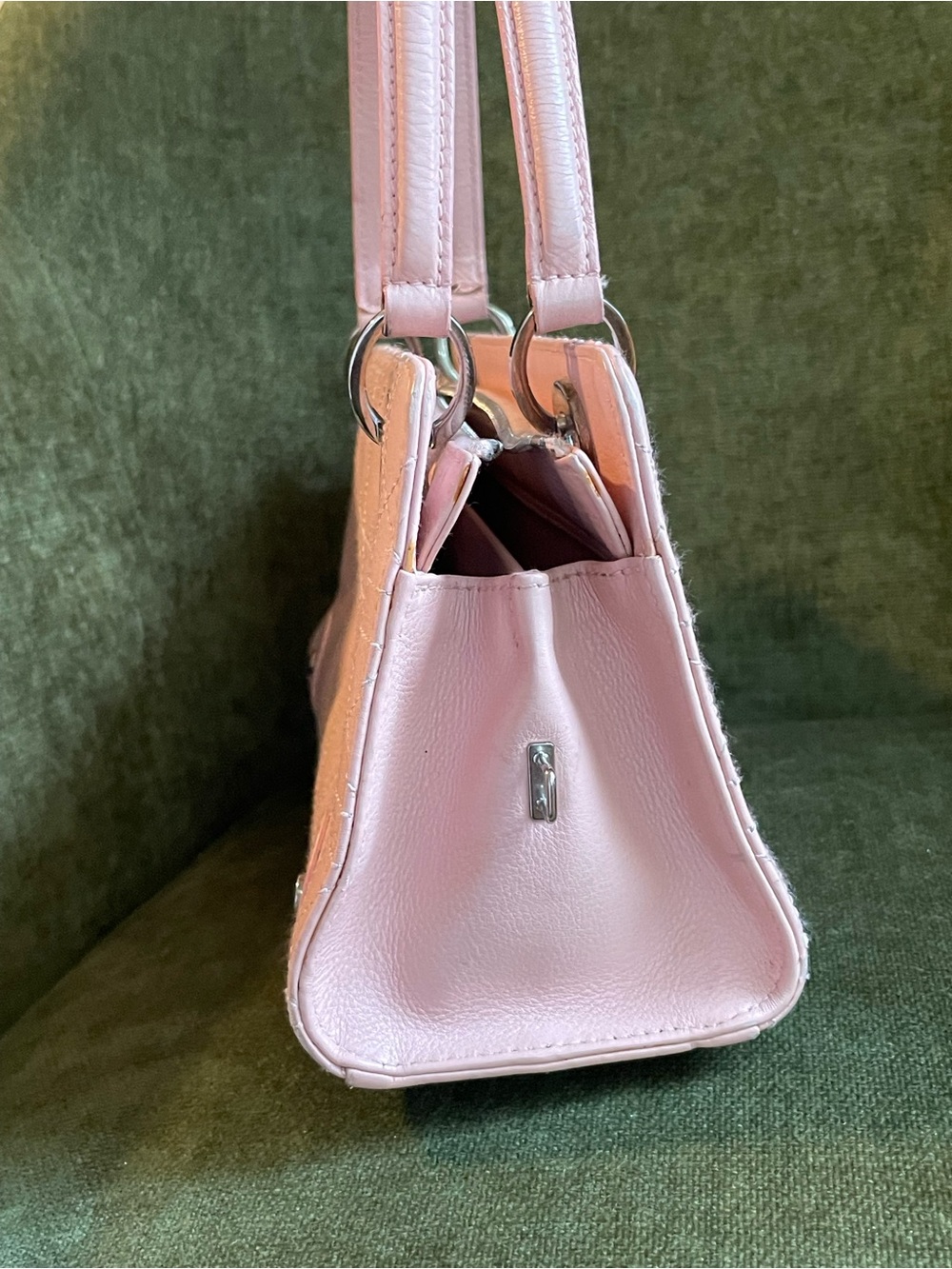 Authentic Dior Light Pink Quilted Shoulder east west Bag with Silver Hardware - Picture 10 of 13
